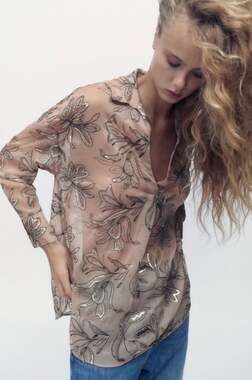Zara Oversized Blouse with Floral Embroidery